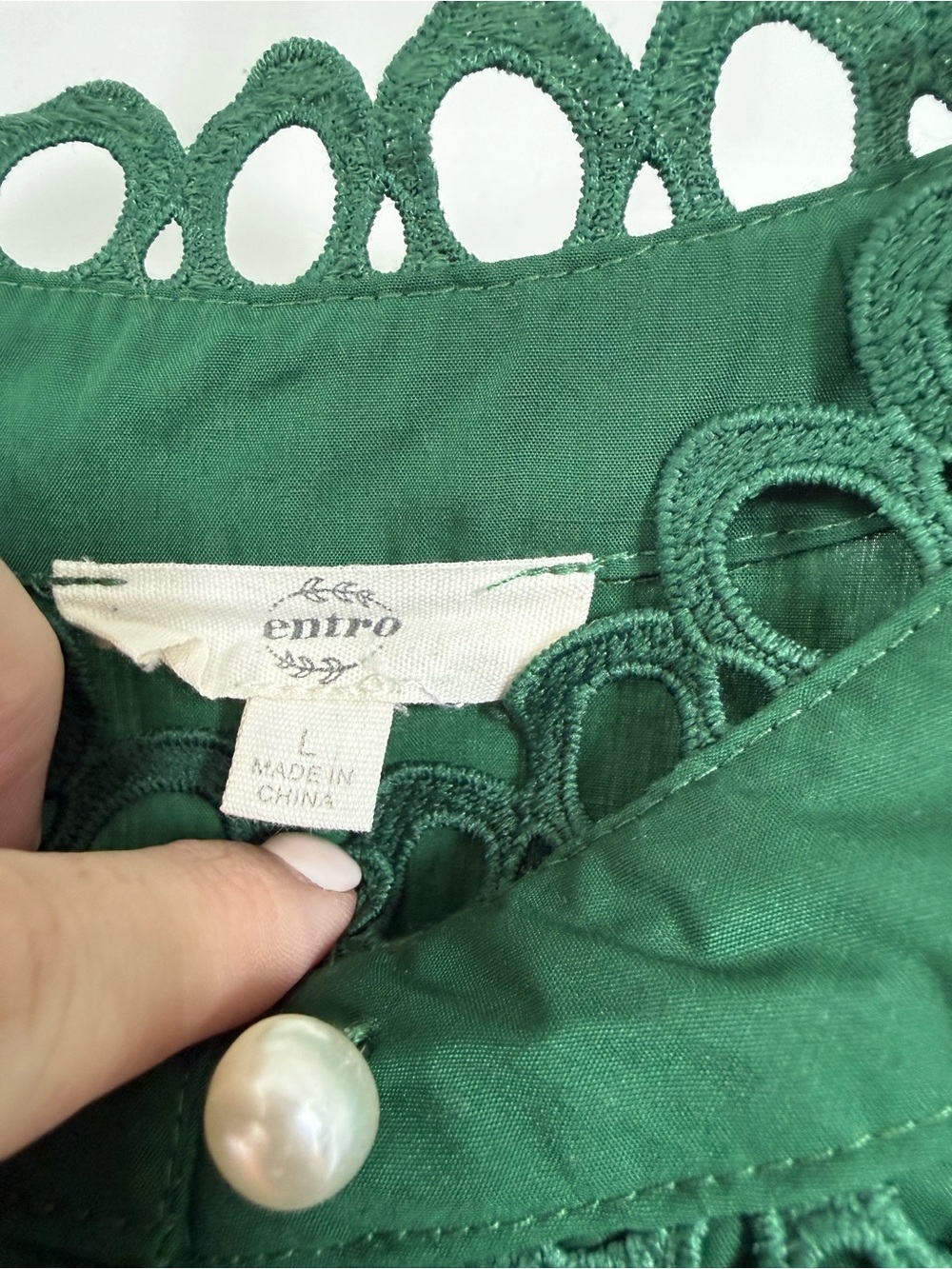 ENTRO Green Long Sleeve Lace-Trim pearl Button Front Dress - Picture 6 of 10